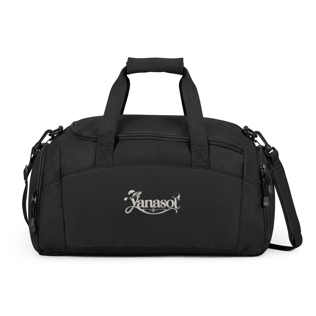 Embroidered Black Duffel Gym Bag — Personalized 'Janasoft' Logo