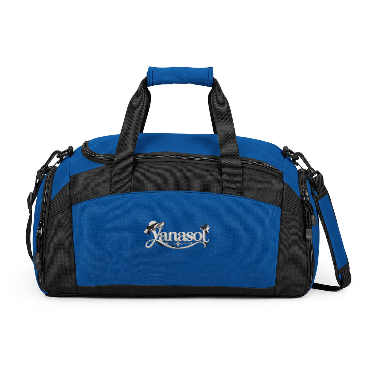 Embroidered Black Duffel Gym Bag — Personalized 'Janasoft' Logo